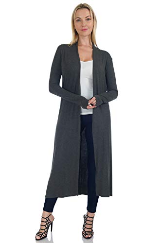 Women's Long Sleeve Full Length Duster Long Open Cardigan (Size: S- 5X), 2X, Charcoal