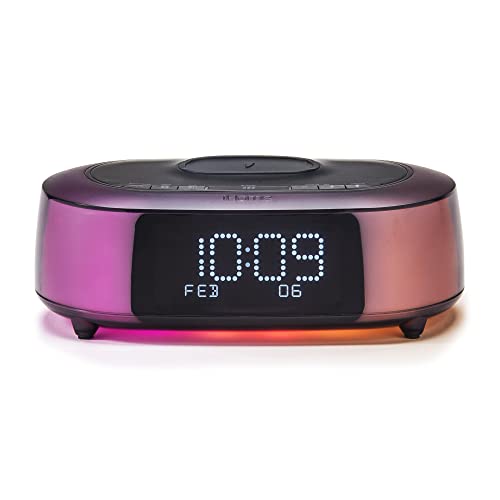 iHome Wireless Charging Alarm Clock with Bluetooth Speaker and Color Changing Lights, Digital Alarm Clock for Bedroom, Office, or Dorm (iBTW281v2)
