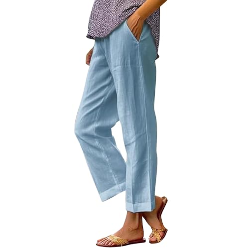 Lightning Deals of Today Prime Lighting Deals Women's Summer Casual Linen Pants Comfortable Trousers Khaki Sweatpants for Women 2 Piece Sets for Women Pants Day Prime Deals Today 2024 Blue Medium