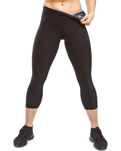 Sweat Shaper Women's Sauna Leggings Compression High Waist Yoga Pants Thermo Sweat Capris (Black, Large)