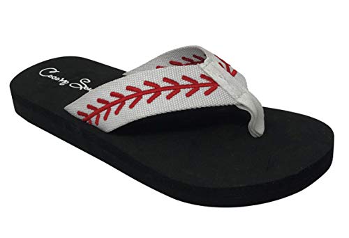 Cocomo Soul Women's Baseball Flip Flops | Embroidered Sandals with Baseball Theme | Comfortable Baseball Slippers