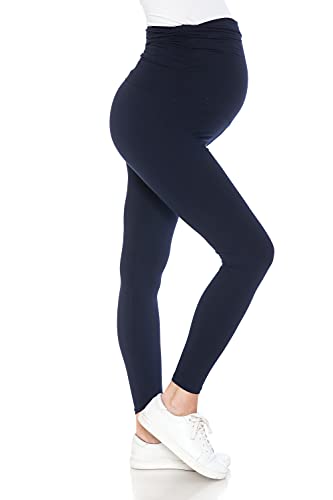 Leggings Depot Women's Maternity Leggings Over The Belly Pregnancy Casual Yoga Tights (Full Length, Navy, Large)