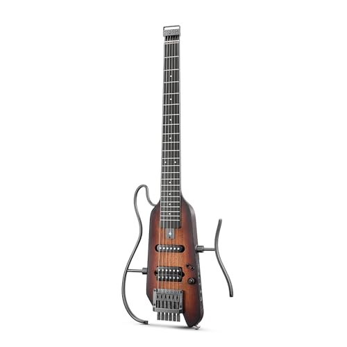 Donner HUSH-X Electric Guitar Kit - Featherlight Headless Guitar, Great for Travel and Practice, Mahogany Solid Body with Easy Assemble Stands, Gig Bag, All Accessories, Christmas Gift, Sunburst