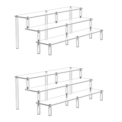 Acrylic Riser Display Shelf,3 Tier Display Riser for Amiibo Funko POP Figures,Display Stand Large Risers for Display Cupcake Perfume Organizer Cologne Makeup Collection Countertop Desktop Tabletop (2-Pcs)