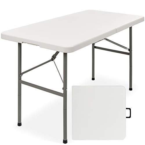 Best Choice Products 4ft Plastic Folding Table, Indoor Outdoor Heavy Duty Portable w/Handle, Lock for Picnic, Party, Camping - White