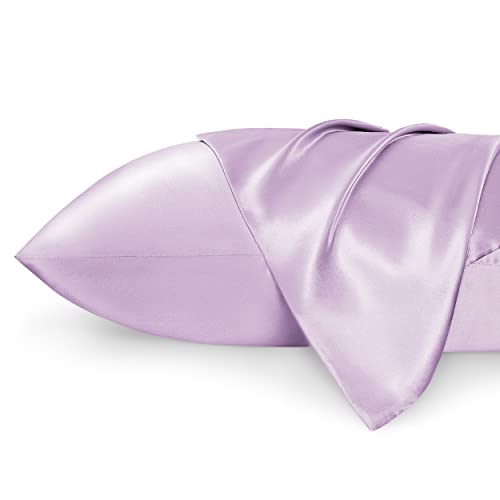 Bedsure Satin Pillowcase for Hair and Skin Queen - Lavender Silky Pillowcase 2 Pack 20x30 Inches - Satin Pillow Cases Set of 2 with Envelope Closure, Similar to Silk Pillow Cases, Gifts for Women Men