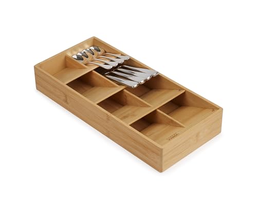 Joseph Joseph Drawer Store - Large Compact Cutlery Drawer Organizer, 8 compartments, Holds 48 Pieces, Bamboo