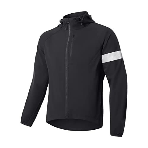 ARSUXEO Commuter Cycling Jackets for Men Running Jacket with Hood Windproof Water Repellent Windbreaker Bike Gear Black Size Large