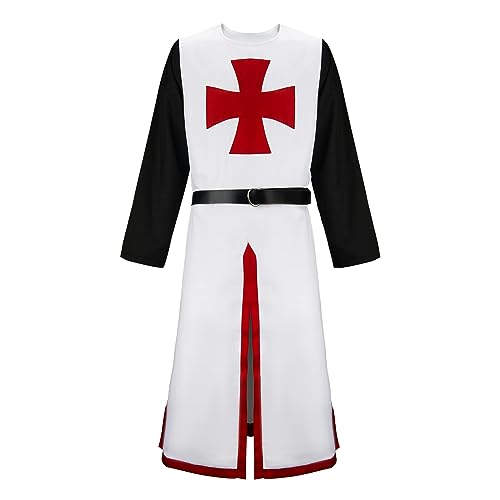 HanaHola Men Crusader Tunic Templar Knight Costume Robe Medieval Renaissance Cosplay Warrior Hospitaller Surcoat Cloak Top (Large, Red)