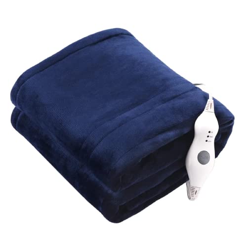 Tefici Electric Heated Blanket Throw, Super Cozy Soft 2-Layer Flannel 50' x 60' Heated Throw with 3 Fast Heating Levels & 4 Hours Auto Off, Machine Washable, ETL&FCC Certified, Home Office Use,Blue
