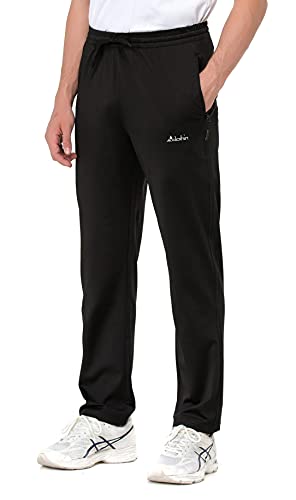 clothin Men's Exercise Pants with Zipper Pockets Elastic Waist Open Bottom Workout Sweatpants for Athletic Running Fitness(Black-L)