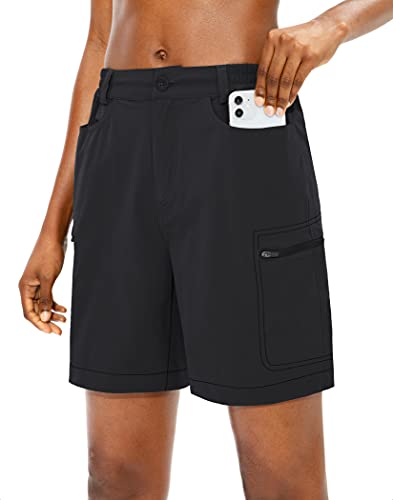Viodia Women's 6' Hiking Golf Shorts with Zipper Pockets Quick dry Stretch Cargo Shorts for Women Casual Summer Black