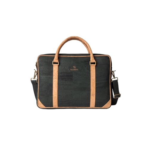 KAAMNA Cork Laptop Bag - Unisex Slim Handbag With Adjustable Shoulder Strap For Men & Women - 100% Cork - Luxury Built Quality With Premium Feel Laptop Bag - Cruelty Free - Eco Friendly - FOREST GREEN