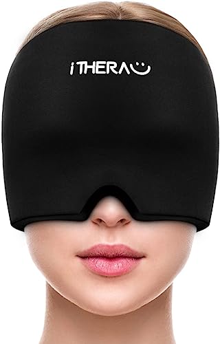 iTHERAU Migraine Ice Head Wrap, Headache Relief Hat & Migraine Cap Cold Compress, Migraine Relief Cap for Headache Eyes Mask for Puffy Eyes, Tension, Sinus & Stress Relief Gifts Black
