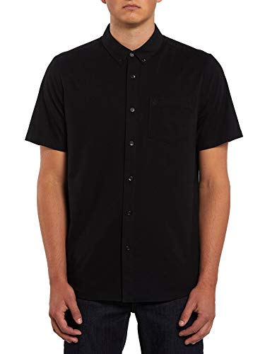 Volcom mens Volcom Men's Everett Oxford Modern Fit Short Sleeve Button Down Shirt, New Black, Medium US