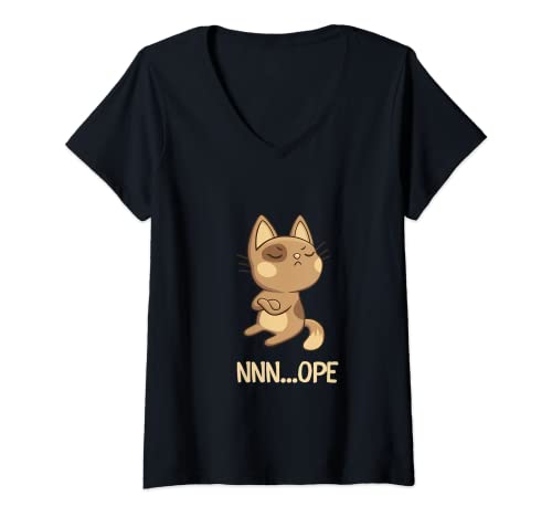 Womens Nope Brown Funny Cat Graphic Gift Birthday Retro V-Neck T-Shirt