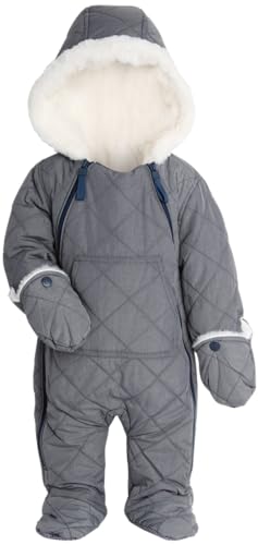 URBAN REPUBLIC Baby Boys’ Pram Snowsuit – Quilted Fleece Lined Bodysuit – Outerwear Coveralls (0-9M), Size 3 Months, Grey