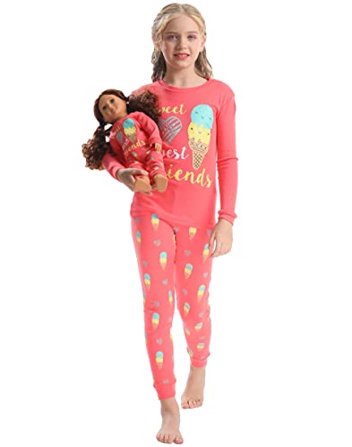 Babyroom Girls Matching Doll&Toddler 4 Piece Cotton Pajamas Toddler Ice Cream Sleepwear Size 6 Pink