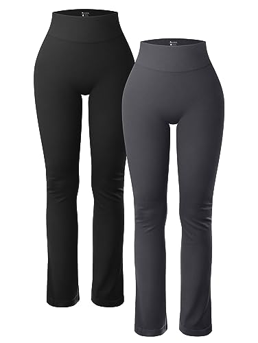 OQQ Women's 2 Piece Yoga Pants Ribbed Seamless Workout High Waist Athletic Straight Leg Leggings Black Darkgrey