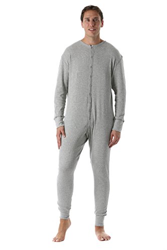 #followme 9393-GRY-L Men's Solid Thermal Henley Onesie, Heather Grey, Large