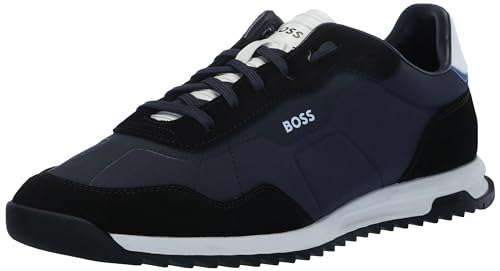 HUGO BOSS Men's Zayn Low Profile Sneaker, Captain Navy/Black/Open White, 11