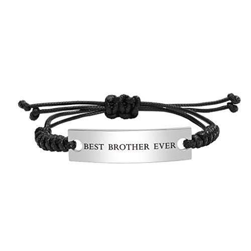 Kisseason Stainless Steel Best Brother Ever Bracelet for Boy Men Adjustable Mantra Jewelry