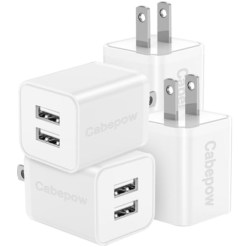 [4Pack] USB Charger Block 5V 2.4A,Cabepow Dual A Port Charging Blocks,USB Wall Charger Plug Power Adapter Cube for Apple iPhone 15 14 13 12 11 Pro Max/Pro/XR/8/7/6/Plus/X,Android-ETL Certified