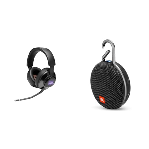 JBL Quantum 400 - Wired Over-Ear Gaming Headphones & Clip 3, Black - Waterproof, Durable & Portable Bluetooth Speaker - Up to 10 Hours of Play - Includes Noise-Cancelling Speakerphone