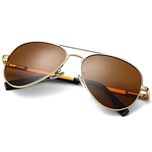 PORADAY Polarized Small Aviator Sunglasses for Adult Small Face and Junior, 100% UV400 Protection, 52mm (Junior/Gold Frame/Brown Lens)