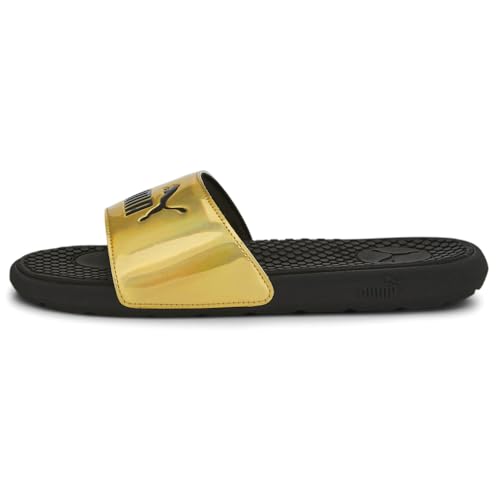 PUMA Women's Cool Cat Slide Sandal, Distressed Team Gold-Black, 10