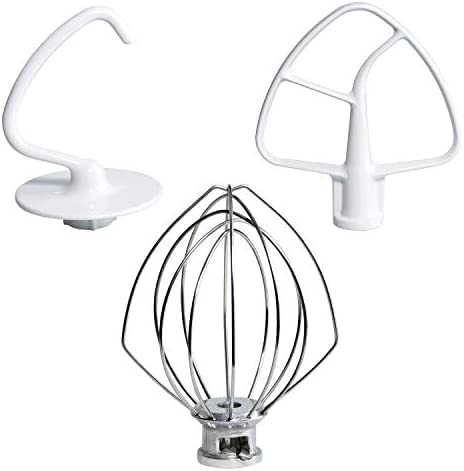 Funmit Mixers Accessories K45WW Wire Whip K45DH Dough Hook K45B Coated Flat Blade Paddle with Scraper Replacement for Kitchen Tilt-Head Aid Stand Mixer Attachments- Stainless Steel