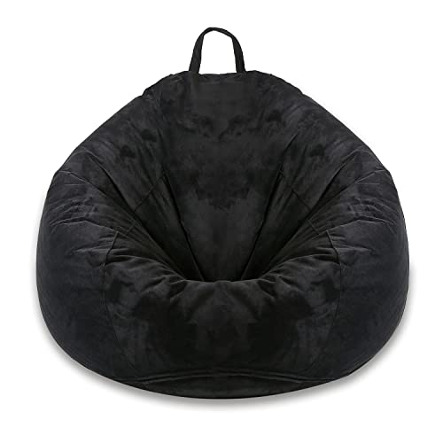 MFTEK Bean Bag Chair Cover(No Filling), Large Washable Soft Velvet Bean Bag, Stuffed Animal Storage or Memory Foam for Kid Adults, 35’’×35’’×43’’ (Black)