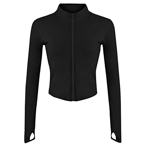 Lviefent Womens Lightweight Full Zip Running Track Jacket Workout Slim Fit Yoga Sportwear with Thumb Holes (Black, Large)