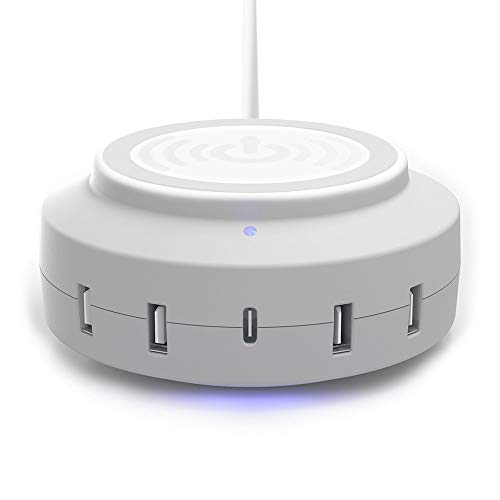 ChargeHub X5+ Elite 3005, 5W Qi Wireless Charger & 54W 5-Port USB Charging Station Including Type-C for Quick Charging Compatible with iPhone Xs Max/XR/XS/X/8 & Galaxy S10/S9/S9+/S8/S8+/Note 8 (White)