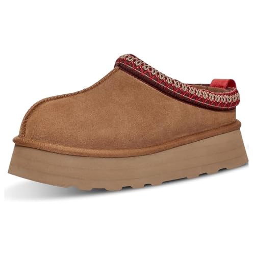 ZEXSAFETY Platform Tasman Slippers for Women Snow Winter Womens Slippers Fluffy House Slippers for Indoor and Outdoor Chestnut 8