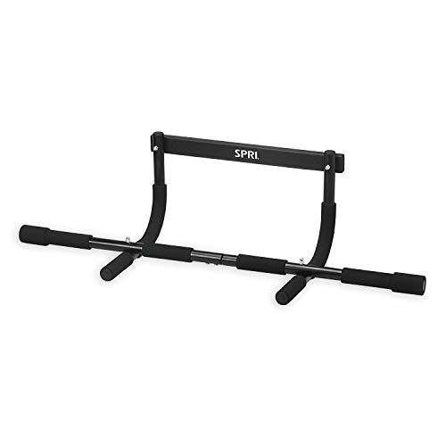 SPRI Pull Up Bar - 8-Grip Door Frame Mounting Pull-Up Bar for Versatile Workouts - Rugged Steel Frame with Foam Handles - Supports 300 Pounds - Fits Door Frames Up to 32 in. Wide – Black)
