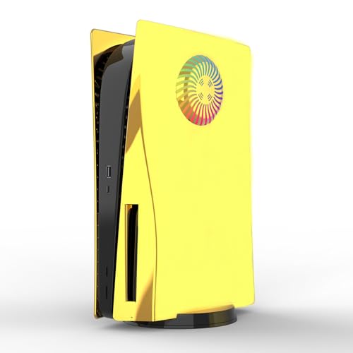 Customized for PS5 Extra Cover Plates Gold-Plated Faceplate + Colorful Light Strip, for Playstation 5 Disc Edition Consoles, DIY Protective Housing Shells w/Cooling Vents + Remote USB LED Lamp