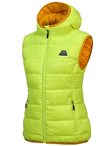 Mapamyumco Women’s Lightweight Puffer Vest with Hood, Water-Resistant Sleeveless Jacket for Hiking Ski Fluorescent Yellow M