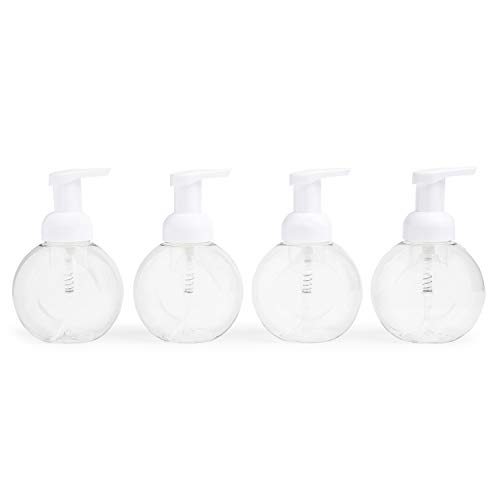MHO Containers | Clear Foaming Soap Dispenser with White Pump Locking Mechanism BPA/Paraben Free PET Plastic 250mL/8.5fl oz - Set of 4