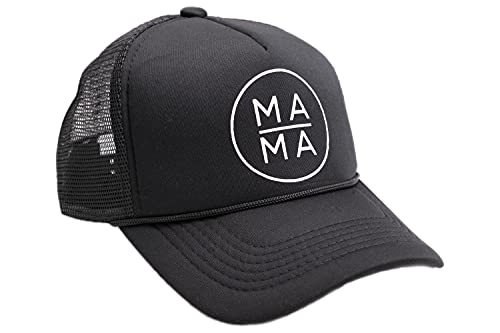 The Original Circle Mama Trucker Hat, Adjustable Snapback, Mom Hat, Mother's Day Birthday Gift (Mama Hat) Black