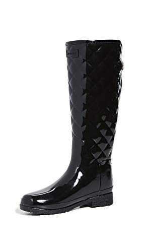 Hunter Footwear Women's Refined Tall Quilted Gloss Rain Boot, Black, 8