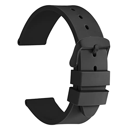 WOCCI 20mm Watch Bands - Premium Silicone Rubber Replacement Straps with Black Buckle (Black)