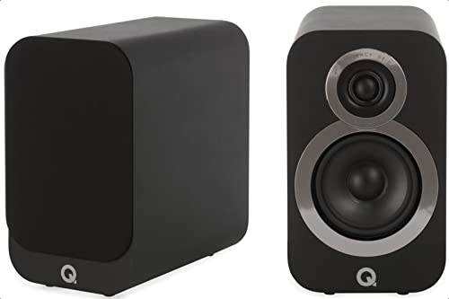 Q Acoustics 3010i Compact Bookshelf Speakers Pair Carbon Black - 2-Way Reflex Enclosure Type, 4' Bass Driver, 0.9' Tweeter - Stereo Speakers/Passive Speakers for Home Theater Sound System
