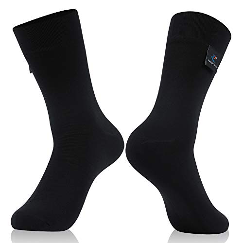 RANDY SUN Waterproof Cycling Socks, Men Hiking Skiing Running Kayaking Fishing Dry Feet Warm Breathable Light Thin Soft Liner Sport Outdoor Recreation Socks(1 Pair Midcalf Black M)