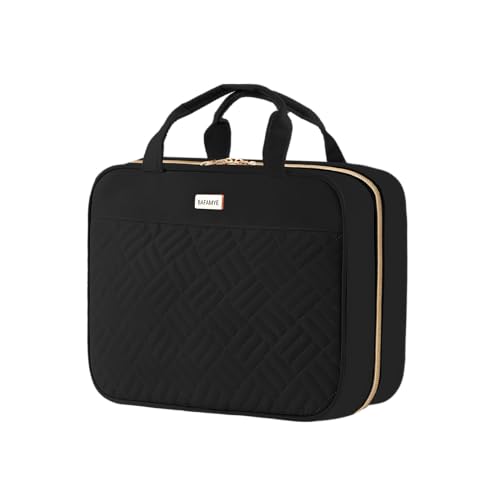 BAFMYE Travel Toiletry Bag for women Water-resistant Makeup Cosmetic Bag Organizer With Hanging Hook for Travel Accessories Shampoo Full-size Container Black