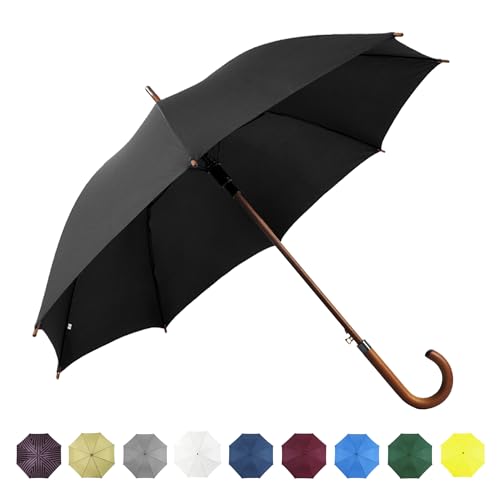 SoulRain 48' Arc Classic Wood Handle Umbrella Auto Open Windproof clear Unbreakable Stick Rain Umbrella (Black)