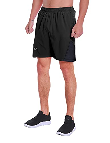 EZRUN Men's 7 Inch Quick Dry Running Shorts Workout Sport Fitness Short with Liner Zip Pocket(Black,M)