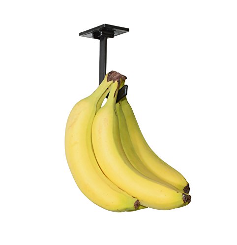 Banana Hanger - Under Cabinet Hook for Bananas or Other Lightweight Kitchen Items. Hook Folds-up When Not in Use. Self-Adhesive and Pre-drilled Holes (Screws Provided!) Keep Bananas Fresh.(Black)