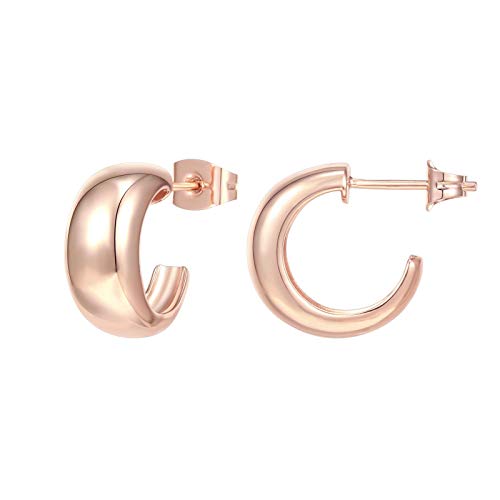 PAVOI 14K Gold Plated Sterling Silver Post Thick Huggie Earrings - Small Round Hoop Earrings in Rose Gold
