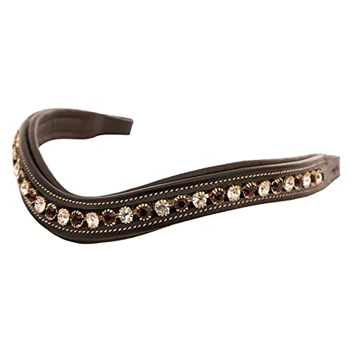 ExionPro Curved Padded Bling Crystal Leather Browband for Horse Bridles | Diamond Decorated Bling English Dressage Browbands | Crystal Color - Clear, Burgundy | Havana-Full
